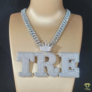 Collier pendentif lettre « TRE » en moissanite de luxe, bijoux hip hop en argent pour hommes et femmes - Product Image 6