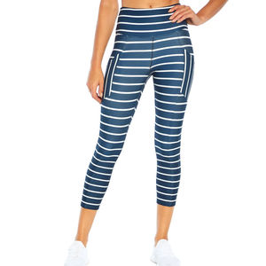 High Waisted Striped <b>Leggings</b> <b>With</b> <b>Pockets</b> Sporty Women's Yoga Pants Stretch Breathable Knitted Fabric All Seasons Wear - Product Image 1