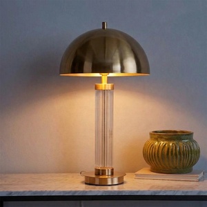 Lampe de table en métal Aurora Dome avec colonne en cristal cannelé, finition or brossé, éclairage d'ambiance doux, décoration de luxe pour la maison - Product Image 4