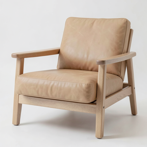 <b>High</b> End Lounge <b>Chair</b> Genuine Cowhide Leather Cushion Natural Solid Wood Frame Modern Armchair for Interior Furniture Cafe Shop - Product Image 1