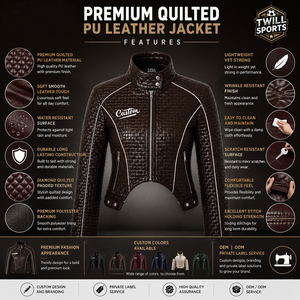 Blouson moto matelassé en cuir PU pour femme, col montant, fermeture éclair, longueur courte, logo personnalisé sur le devant, nouveau design tendance - Product Image 6