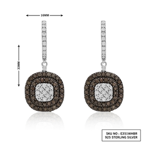 2.71 Cttw Round Cut White Brown Natural Diamond Halo Drop <b>Dangle</b> <b>Earrings</b> for Women 925 Sterling <b>Silver</b>, Color G-H - Product Image 2
