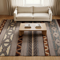 Tapis géométrique en laine tufté à la main Desert Rhythm, gris et marron, à rayures tribales, pour salon, hôtels, intérieurs, antidérapant