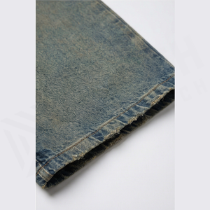 Jean en denim délavé coupe droite taille haute pour homme, en coton, coupe classique, style décontracté automne, avec fermetures éclair tissées - Product Image 6