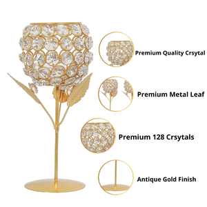 Crystal Rose <b>Brass</b> <b>Candle</b> <b>Holder</b> Set of 2 Decorative <b>Candle</b> Stand with Floral Rose Design for Home Decor Dining Table Wedding - Product Image 5