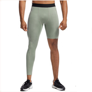 Pantalones Capri de Compresión Verde Claro para Hombre, Cintura Alta, Elásticos, de Secado Rápido, para Entrenamiento Deportivo y Fitness - Product Image 1