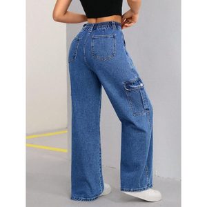 Jeans <span class=keywords><strong>Cargo</strong></span> da <span class=keywords><strong>Donna</strong></span> Multitasche <span class=keywords><strong>Blu</strong></span> Pietra 100% Cotone Lavaggio Chiaro Non Tessuto Ecologico Traspirante Carino Vita Alta Vintage Lunghezza Intera - Product Image 4
