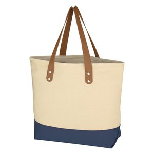 Sac fourre-tout en toile bicolore avec poignées en cuir, soufflet renforcé, personnalisable, extra large, vente en gros, promotionnel, pour boutiques et entreprises - Product Image 6