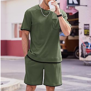 Produit en promotion, nouvelle arrivée, ensemble t-shirt et short pour homme, manches courtes, été, couleurs contrastées, ensemble homme en coton respirant - Product Image 4