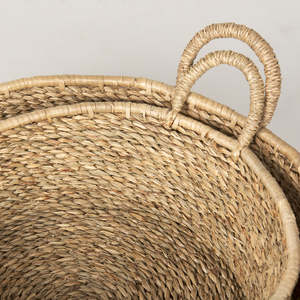Set of 2 Handmade Seagrass Floor <b>Baskets</b> with Flat Handles Natural <b>Woven</b> Textured Storage KingCraftViet - Product Image 4