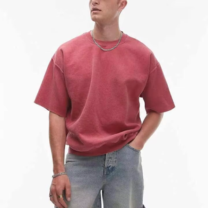 เสื้อยืดคอกลมแขนสั้นสีพื้นทรงโอเวอร์ไซส์สำหรับผู้ชายรุ่นใหม่ล่าสุด ผ้าเจอร์ซีย์คอตตอนลำลอง - Product Image 1