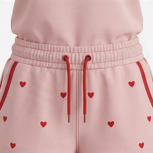 Women's Pink 2 Piece Shorts Set With <b>Heart</b> Print Short Sleeve T Shirt And Above Knee Shorts <b>Sweet</b> Style Spring Summer Wear - Product Image 5