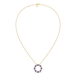 Violet Halo <b>Circle</b> Diamond Necklace with Geometric Stone Stations and Radiant <b>Ring</b> Design - Product Image 2