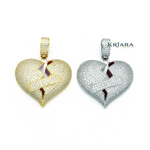 Colgante Corazón Roto con Diseño de Vendaje, Chapado en Oro de 14K y 18K, Plata 925, Moissanita, Estilo Hiphop, Amuleto Unisex para Fiesta - Product Image 1