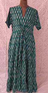 Wholesale Cotton Handloom Ikat Fabric <b>Dress</b> With Drawstring Waist Short Sleeve & Pockets Design <b>Long</b> Casual <b>Dress</b> Women Clothing - Product Image 2
