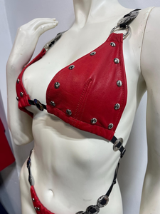 Conjunto de sujetador y bragas de cuero PU sexy personalizado, atuendo elegante para discoteca, conjunto de bikini de cuero para mujer, sujetador y bragas de cuero sexys - Product Image 2