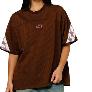 เสื้อฟุตบอลอเมริกันแบบตาข่ายย้อนยุค OEM ทรงโอเวอร์ไซส์ สีน้ำตาล เสื้อกีฬาระบายอากาศได้ดี ผลิตจากโพลีเอสเตอร์ ชุดฝึกซ้อมทีม รับผลิตตามสั่ง - Product Image 6