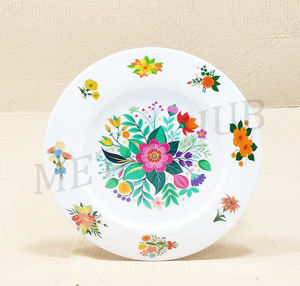 Assiette de table ronde en acier inoxydable avec motif floral coloré en émail, assiette décorative pour la table - Product Image 2
