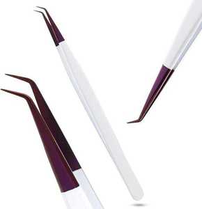 Professional Stainless Steel Durable Fine Eyelash Tweezer with Smooth Serrated Tip for Salon Use Label Fiber Tip Volume <b>Lash</b> - Product Image 1