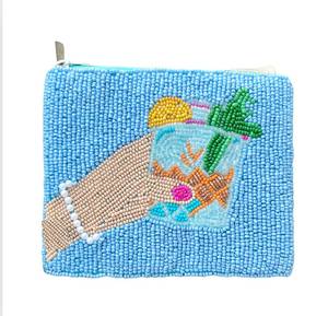 Monedero de algodón con cuentas hechas a mano TIMELESS CRAFT, diseño de cóctel azul, bordado con cuentas de semillas personalizado, diseño moderno Uttar - Product Image 2