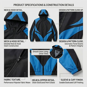 Conjunto Deportivo Unisex Reddito, Color Negro y Azul, Chaqueta Cortavientos con Cremallera Completa, Pantalones de Secado Rápido, Ropa de Invierno para Adultos, 100% - Product Image 5