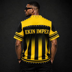 Camiseta de Fútbol Premium para Hombre, Amarilla y Negra con Tachuelas |   Camiseta Deportiva de Fútbol con Pedrería, Personalizada, de Malla, 100% Poliéster - Product Image 4
