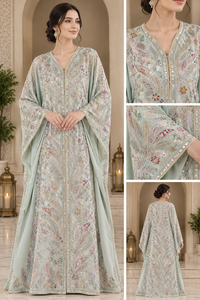 Tissu en satin de soie brodé à motifs floraux pour robe, veste, abaya, kaftan, burqa, vêtements de mariée et de mariages, veste pour enfants. - Product Image 3
