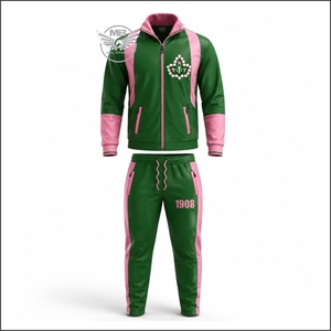 Ensemble de survêtement personnalisé rose et vert, veste zippée à manches longues unisexe avec logo brodé et impression 1908 - Product Image 1