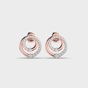 IGI Certified Lab Grown Diamond Double Circle Halo Stud Earrings 14K Yellow / White / Rose Gold Modern <b>Drop</b> Style Earrings - Product Image 5