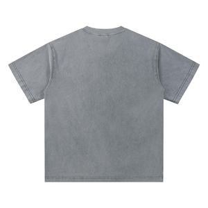 Camiseta de algodón puro de manga corta para hombre, estilo retro, cuello en V, tejida, oversize, lavado ácido, de peso pesado, vintage, con personalidad. - Product Image 5