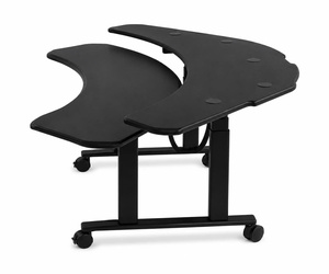 Modern DIY Black Curved Metal Freestanding Standing Desk Dual Monitor <b>Workstation</b> Ergonomic for <b>Office</b> Trading Studio - Product Image 3