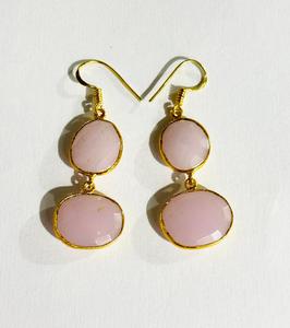 Natural <b>Rose</b> Quartz Gemstone <b>Earrings</b> <b>Gold</b> Plated Bezel <b>Stud</b> <b>Earrings</b> Elegant Indian Fashion Jewelry for Women Bridal Wedding - Product Image 3