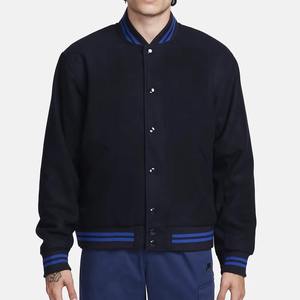 Black Waterproof Breathable Canvas Knitted Varsity <b>Jacket</b> Blue Trim <b>Men</b> Unisex <b>Baseball</b> Style Zipper Stand Collar Custom Logo - Product Image 1