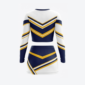 Cheerleading Uniform Set <b>White</b> Navy Gold <b>Long</b> Sleeve <b>Skirt</b> Kit Children Sublimation Print Liner Custom Team Name Number - Product Image 4