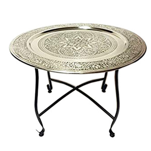 Table basse classique en relief de forme ronde, Design décoratif fini nickelé, meubles de salon de luxe - Product Image 5