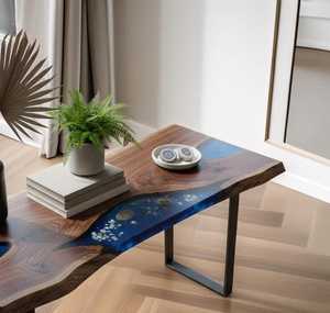Table console en époxy Midnight Lagoon, en bois de noyer artisanal, design rivière, meuble d'appoint moderne pour entrée, décoration pour salon - Product Image 3
