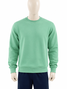 <b>Men's</b> Solid <b>Green</b> Crewneck Sweatshirt Regular Sleeve Knitted Pullover O-Neck Autumn Wear 100% Cotton 380g Unlined Embossed - Product Image 1