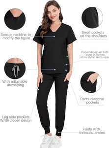 Tenues médicales confortables en coton noir, ensembles d'uniformes d'infirmières pour hôpitaux, vente en gros, logo personnalisé disponible pour médecins et infirmières - Product Image 4