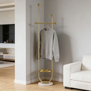 Appendiabiti Autoportante in Metallo Dorato con Base in Marmo, Appendiabiti Multiuso per Camera da Letto e Cappelli - Product Image 5