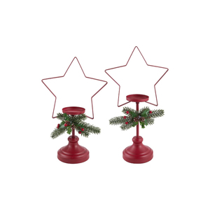 Porte-bougie étoile en métal rouge avec branche de pin, décoration de Noël pour la maison, centre de table, éclairage d'appoint, parfait pour la mise en place - Product Image 1