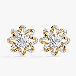 Women's Hoop <b>Earrings</b> in 10k Yellow Gold with Moissanite Flower Shape Diamond Trendy Jewelry IGI Certified Silver Plated - Product Image 1