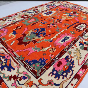 Alfombra de lana anudada a mano, diseño abstracto moderno, color naranja, estilo Oushak, para dormitorio/sala de estar, tamaño personalizable. - Product Image 5