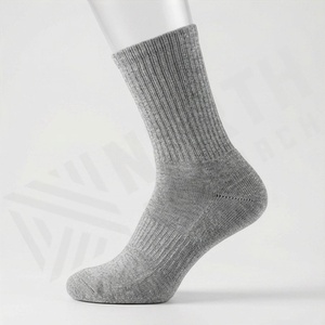 Crew <b>Socks</b> Solid Gray 100% Cotton Breathable Knitted Regular Fit Adult Autumn Casual Daily Wear - Product Image 3