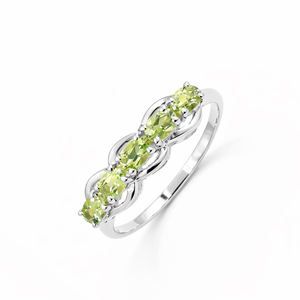 Bague fantaisie en argent sterling 925 avec cinq pierres de péridot, pierre précieuse verte, plaquée or et rhodium - Product Image 2
