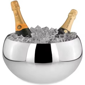 Cubo de hielo de acero inoxidable martillado con asas de cuero, enfriador de vino aislado a prueba de fugas para camping, bar, hotel, fiestas - Product Image 6