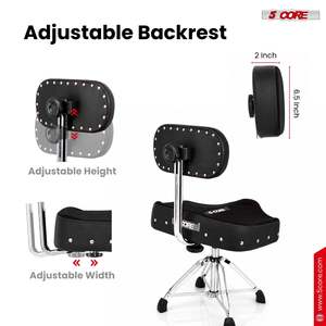 5 Core <b>Drum</b> Throne w Backrest 4" Padded Seat Airlift Height Adjustment 31.5" <b>Drum</b> Stool Velvet Seat - Product Image 4