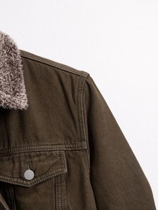 High Street Brown Fur Winter <b>Denim</b> Jacket With Fleece Lining Button Closure Casual Style Regular Fit Windproof Solid Color <b>Coat</b> - Product Image 3
