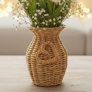 Vase en rotin tressé à la main avec bord évasé pour plantes artificielles, décoration intérieure, disponible à prix de gros. - Product Image 5