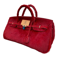 ADIBA OVERSEAS Tas Tote Bohemian Bulu Sapi Merah Tas Tangan Besar Tas Selempang untuk Perjalanan Sehari-hari Mewah Tahan Lama Suede Berkualitas Tinggi