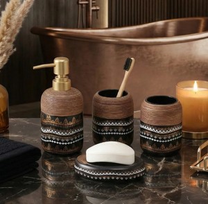 Juego de Accesorios de Baño de Cerámica de Estilo Boho, Ecológico y Duradero, Dispensador de Jabón, Portacepillos de Dientes, Jabonera - Product Image 1